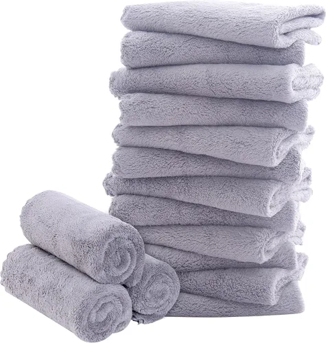 Vista 17 de Paquete de 16 toallitas para bebé - 10x10 pulgadas, vellón de coral - Paños de lavado extra absorbentes y suaves para recién nacidos, bebés y niños