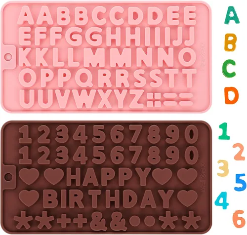 Vista 8 de 2 moldes de letras de silicona con números del alfabeto, moldes de caramelo de chocolate, antiadherentes, decoración de pasteles de feliz