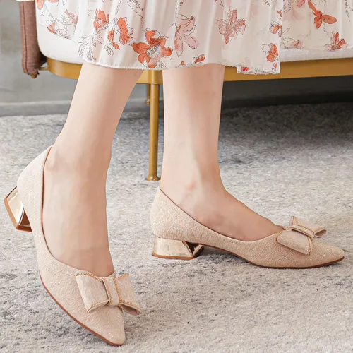 Vista 4 de Women's Low Block Chunky Heels Dress Shoes Pointed Toe Closed Toe Work Pumps Slip on Comfort Dress Shoes for Women