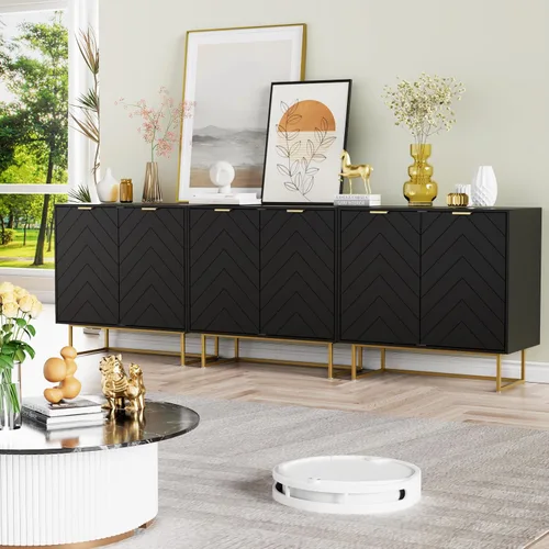 Vista 15 de Aparador moderno de 47 pulgadas con 3 puertas para sala de estar, negro