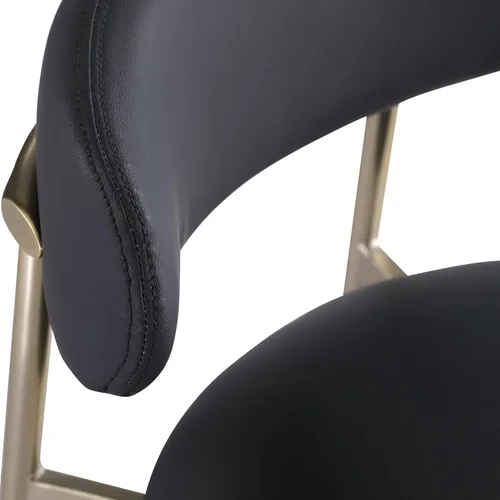 Vista 8 de Meridian Furniture 995Black-C Lupita Collection Modern Taburete contemporáneo con cuero vegano negro suave, marco de metal dorado cepillado, 20.5