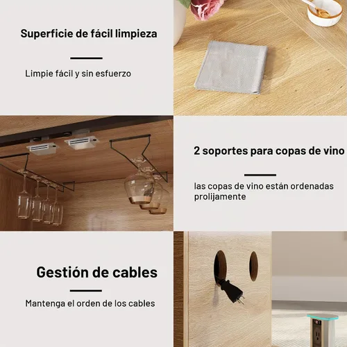 Vista 7 de LVB Mesa de comedor para 4-6, moderna mesa de comedor de madera, mesa de cocina rectangular de granja con espacio de almacenamiento y refrigerador
