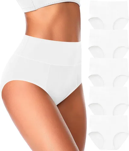 Vista 9 de ASIMOON Ropa Interior de Cintura Alta de Algodón para Mujer, Talla Grande, Ligero Control de Abdomen, Cobertura Completa, Pack de Braguitas