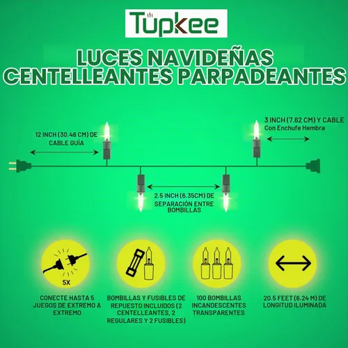 Vista 4 de Luces parpadeantes aleatorias de Navidad – 12 de 100 luces parpadeantes – Interior y exterior – Cadena de luz de 20.5 pies, 100 bombillas