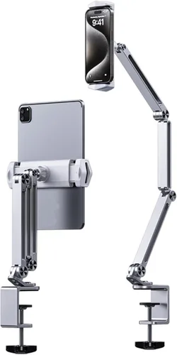 Vista 3 de Soporte de tableta plegable Soporte de tableta Soporte flexible ajustable para tabletas con rotación de 360 grados para teléfono móvil Plata