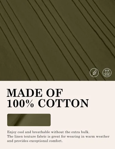 Vista 4 de COOFANDY Camisas de lino de algodón para hombre, ajuste relajado, manga corta, camisa con botones, plisada, guayabera