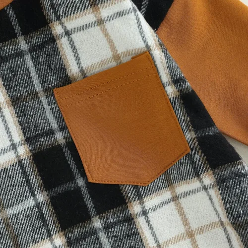 Vista 4 de Twopumpkin Sudadera con capucha a cuadros para bebé niño, mameluco de manga larga con capucha para otoño e invierno