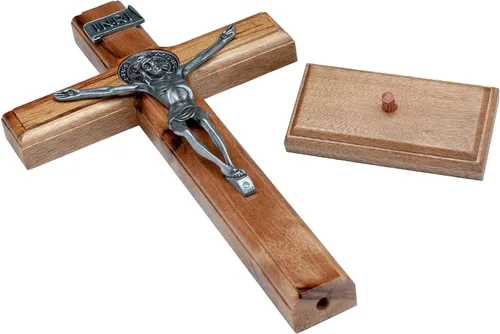 Vista 4 de Intercession Crucifijo de cruz de madera para pared y mesa (plata envejecida, 5 pulgadas)