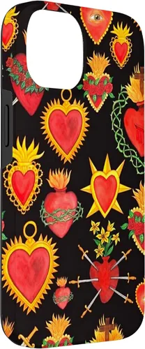 Vista 3 de iPhone 14 Hearts Mexican Days of the Dead Latina Milagros Folk Art Fun Case