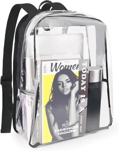 Vista 8 de JOMPARO - Mochila transparente para escuela, 16 pulgadas, color negro Negro-1p