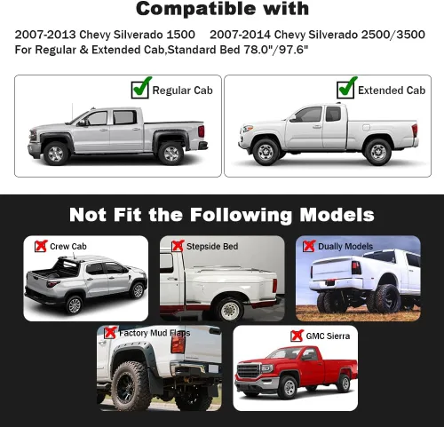 Vista 2 de Guardabarros G-PLUS para Chevy Silverado 1500 2007-2013, 4 unidades Fit Silverado 2500HD 3500HD 2007-2014,Fit 78.0"/97.6" Bed Fleetside,Not For