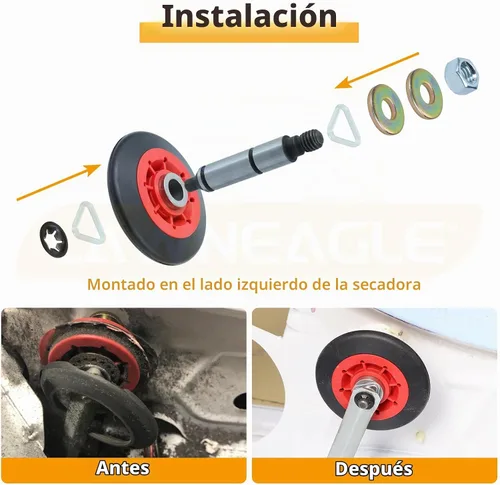 Vista 8 de WPW10314173 Kit de soporte de tambor de rodillo para secadores Whirlpool Maytag 2xWPW10314173+1x691366+1x341241+1xWPW10359269+1xWPW10359270