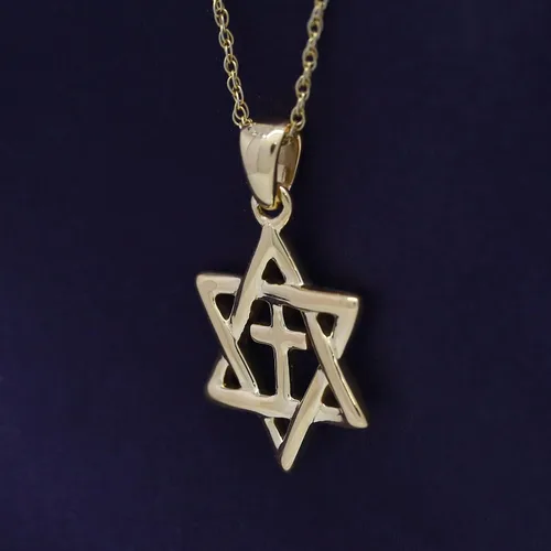Vista 4 de AFFY Collar con colgante de estrella de David judía con cruz en oro de 14 k sobre plata de ley, regalo para ella