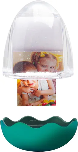 Vista 2 de Huevo de Pascua 2" x 3" Foto Globo de Nieve con Base Verde azulado