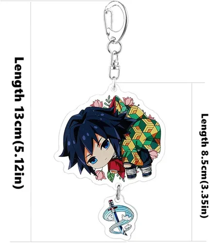 Vista 2 de Lindo Demon Slayer Kimetsu no Yaiba - Llavero de acrílico para cosplay, accesorios de automóvil, llavero colgante, regalos