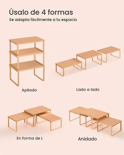 Vista 6 de SONGMICS - Juego de 3 estantes organizadores de gabinete, apilables, de Albaricoque