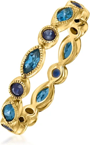 Vista 2 de Pure Collection by Ross-Simons 0.70 ct. t.w. London Blue Topaz and .30 ct. t.w. Sapphire Geometric Eternity Band in 14kt Yellow Gold