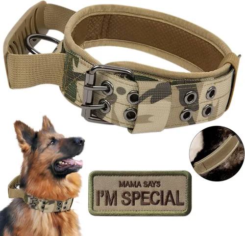 Vista 8 de Collar táctico para perro con asa, collar de entrenamiento militar ajustable para perros, nailon suave y hebilla de metal resistente para perros