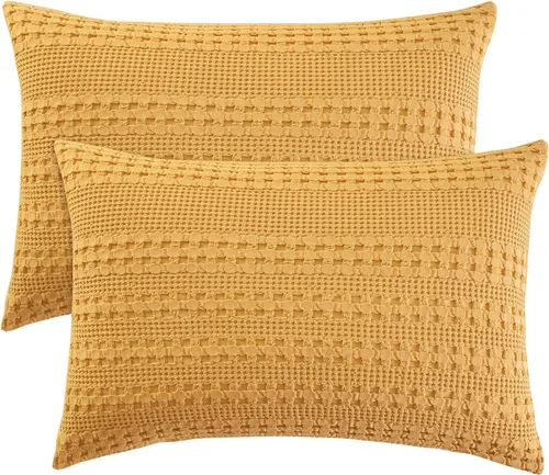 Vista 62 de PHF Fundas de almohada 100% algodón con tejido de gofre de 24 x 24 pulgadas, paquete de 2 fundas cuadradas para decoración elegante del hogar, sin