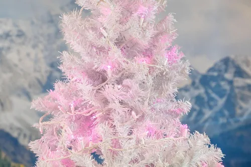 Vista 5 de Novelty Lights Guirnalda de luces de Navidad de 25 pies, 50 bombillas LED rosas en cable blanco, espacio de 6 pulgadas, iluminación conectable