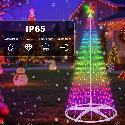 Vista 6 de Forlivese Árbol de Navidad Cónico Inteligente de 7.48 Pies con Luz LED para Exteriores, Luces de Árbol de Navidad Artificial Regulables con Control