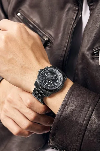 Vista 5 de Relojes de pulsera de acero inoxidable 316L GMT de lujo para hombre, cronógrafo, analógico, de cuarzo suizo