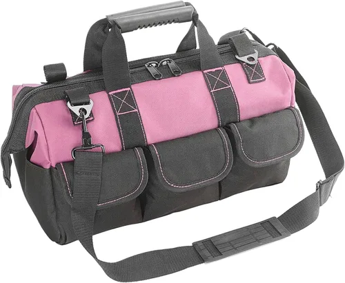 Vista 7 de Garden Tools Bag 16 Inch Wide Mouth Tool Bag with Molded Base and Plastic-Padded Inside Pockets for Tool Storage, 600D Polyester Fabric, Brown