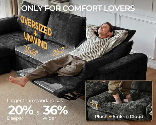 Vista 3 de Sofá reclinable eléctrico de 102.8 pulgadas con reposacabezas, sofá reclinable modular Cloud de gran tamaño con mesa, cajón de almacenamiento