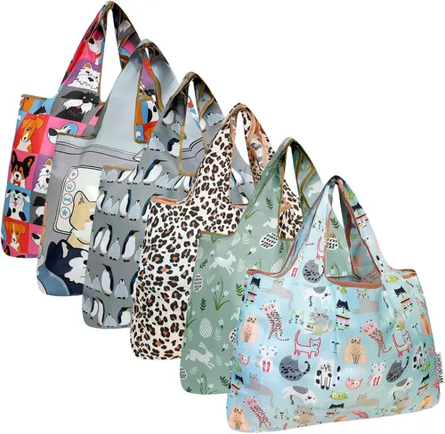 Vista 13 de allydrew Bolsas grandes plegables de nailon reutilizables para comestibles, paquete de 6