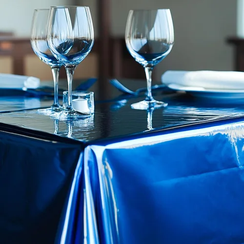 Vista 3 de PartyWoo 3 piezas de mantel de mesa de plástico desechable, 54 x 108 pulgadas, mantel rectangular impermeable azul para mesas de 6 a 8 pies, mantel