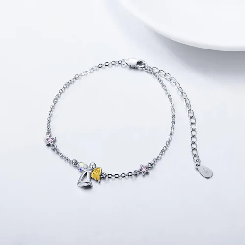 Vista 2 de AOBOCO Pulsera de plata de ley con ángel guardián, regalos de cumpleaños para niñas