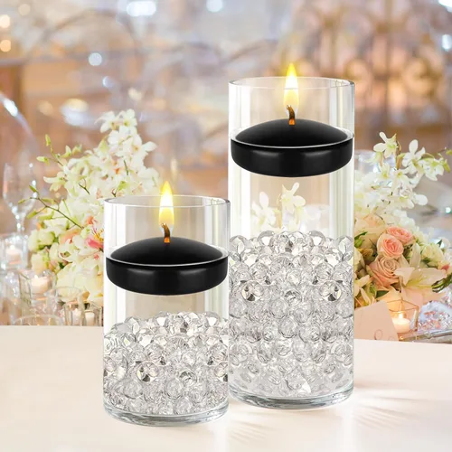 Vista 4 de Mega Candles 4 velas flotantes negras sin perfume, vela de cera vertida a mano de 3 pulgadas de diámetro, decoración del hogar, recepciones de boda