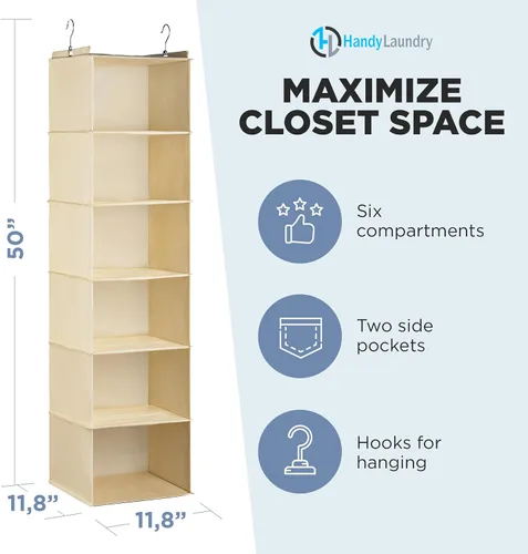 Vista 2 de Handy Laundry Organizador colgante para armario, 6 estantes para ropa, suéteres, zapatos y accesorios, estantes de armario que ahorran espacio