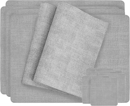 Vista 10 de HESSION Manteles individuales de piel sintética resistentes al calor, manteles individuales impermeables de poliuretano, 17 x 12 pulgadas, juego