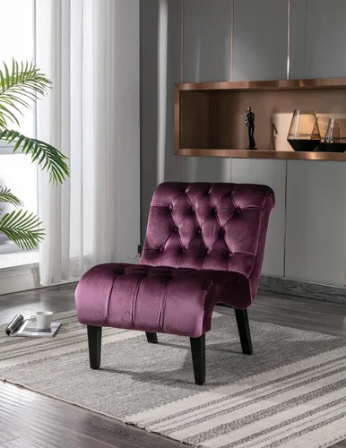 Vista 19 de Modern Velvet Armless Accent Living Room Chair,Upholstered Fabric Button Comfortable Leisure Chair with Wooden Legs for Bedroom,Office (Beige Velvet)