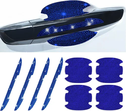 Vista 12 de 8 piezas de pegatinas protectoras con diamantes de imitación para manija de puerta de auto, protector de entrada de puerta de auto con adornos