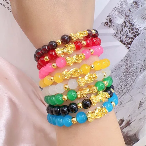 Vista 7 de ZMANYIJEW Paquete de 8 pulseras de Feng Shui Pixiu Fortune con cuentas de moda, coloridas para hombres y mujeres, pulseras de buena suerte, Sin