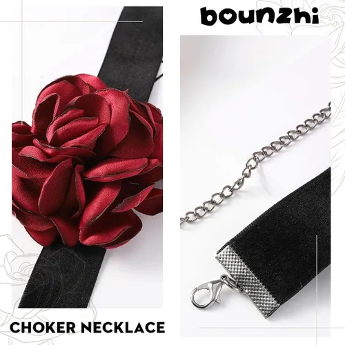Vista 2 de Bounzhi Gargantilla de terciopelo con rosas góticas, collar negro, collar de muñeca y flores, elegante para mujer