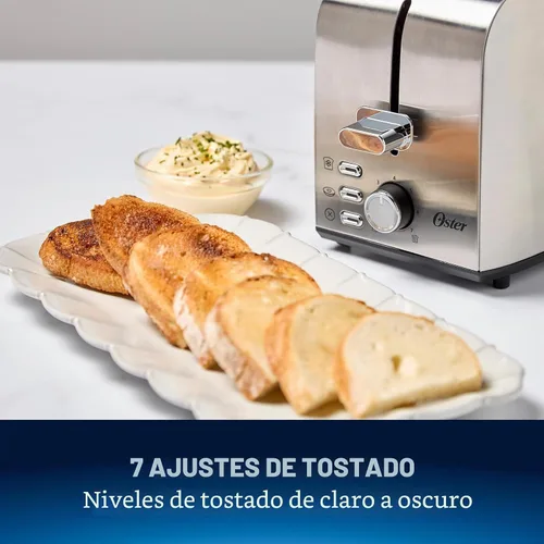 Vista 5 de Oster - Tostadora de 2 rebanadas con ranuras extra anchas, tostador de bagels, acero inoxidable