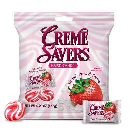 Vista 2 de Creme Savers - Caramelo duro de fresas y crema El sabor de fresas frescas remolinadas en crema rica Los clásicos originales Creme Savers traídos