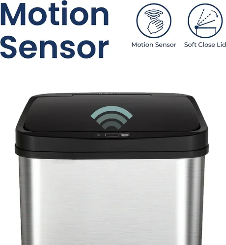 Vista 2 de Ninestars Bote de basura automático con sensor de movimiento infrarrojo sin contacto, 13 galones, 50 L, base de acero inoxidable