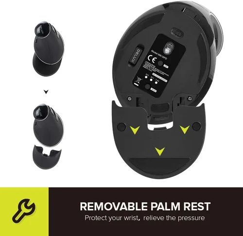 Vista 7 de DeLUX Mouse ergonómico inalámbrico con 4000 DPI, mouse vertical con receptor USB y BT1 + BT2, 6 botones y reposamanos extraíble para computadora