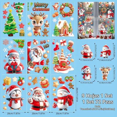 Vista 2 de Adhesivos navideños y calcomanías de Navidad para decoración de ventanas 3D Colorido