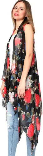 Vista 7 de CCFW Floral Impreso Abierto Frente Drape Cardigan Bufanda Chaleco