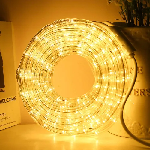 Vista 6 de DINGFU Tira de luces LED de 33 pies, luces de cuerda azul de 110V y 2 cables, impermeables, con 240 LED, luces de cuerda azul para Navidad al aire
