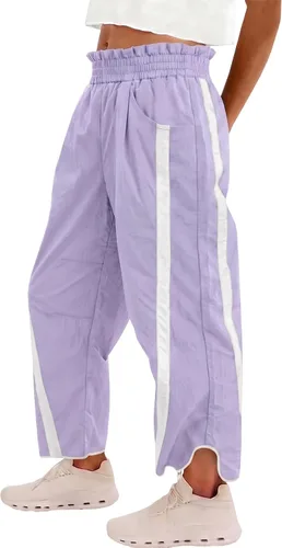 Vista 7 de Fisoew Pantalones deportivos holgados de pierna ancha para mujer, cintura Verde militar