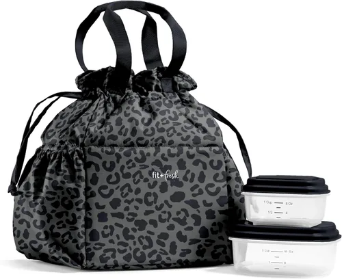Vista 26 de Fit & Fresh Cromwell Bolsa de Almuerzo con Cordón para Mujeres, Juego Completo de Almuerzo con 2 Contenedores, Resistente a las Manchas, Resistente