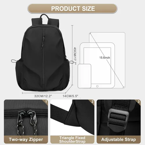 Vista 2 de WEPOET Mochilas para la escuela, adolescentes, niñas, niños, mochila universitaria, mochila de viaje pequeña ligera para hombres y mujeres, a1-Negro