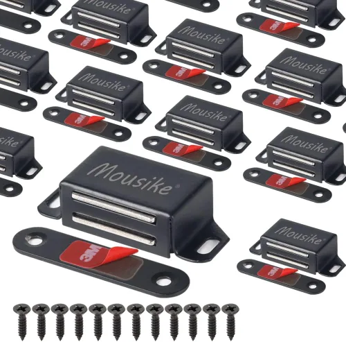 Vista 12 de Mousike Imanes para gabinete de 30 libras de color negro con fuerte imán para cocina, armario, armario, puerta, cajón, pestillo paquete de 4