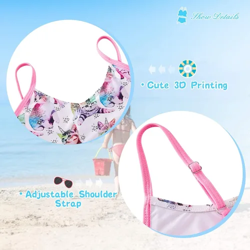 Vista 6 de swimsobo Trajes de baño de dos piezas para niñas, tankini estampado 3D para 3-12 años